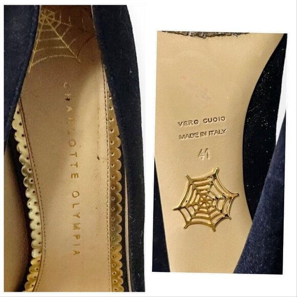 Charlotte Olympia Dolly Platform Pumps with Metal Platform, 41 EU, Navy Suede - Picture 14 of 16